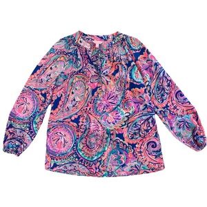 LILLY PULITZER Elsa Psychedelic Sunshine Silk Top Blouse Resortwear Size XS